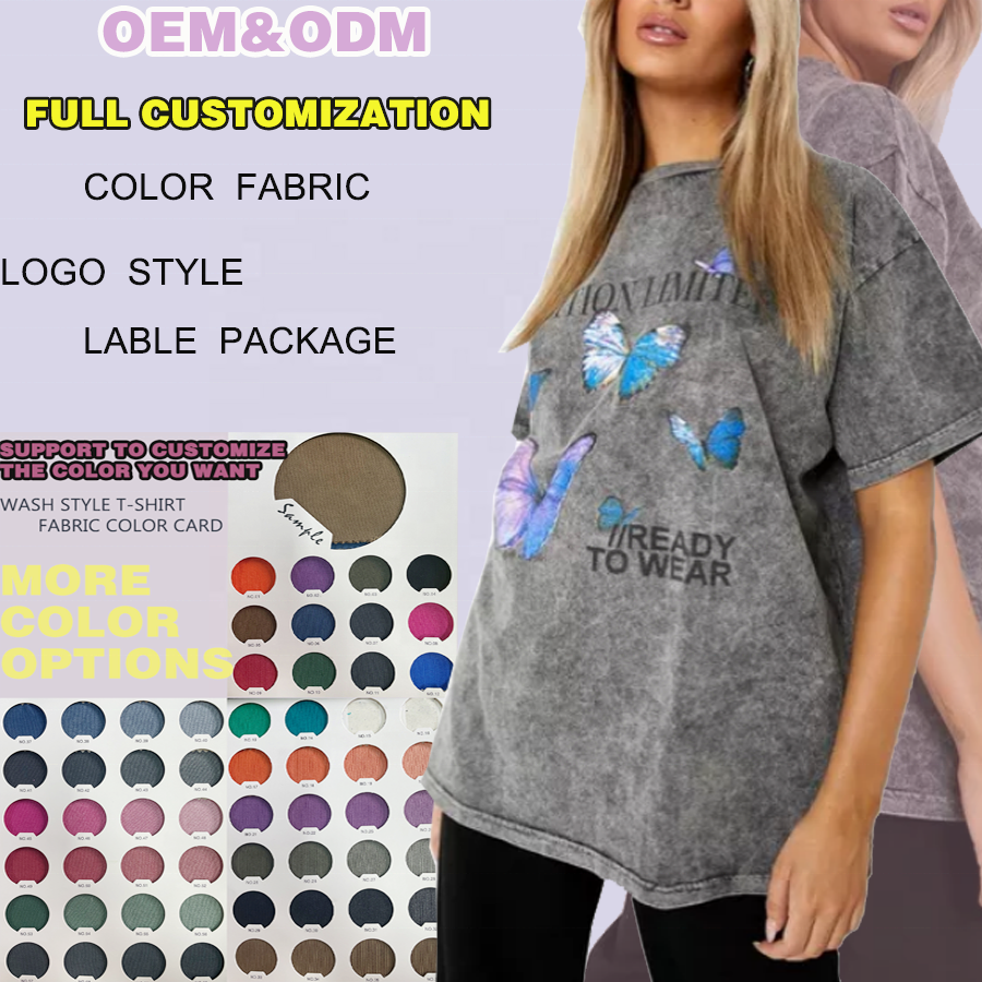 Custom Logo Woman&Man Wholesale Heavyweight Oversized Pure Cotton Plain Vintage Wash T-shirt