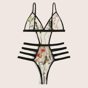 Fashion Bra Set Women Underwear V-Neck Floral Embroidered Push Up Lace Lingerie Set Black Crop Top And Panties Set Dropship *S
