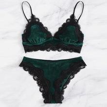 Load image into Gallery viewer, Fashion Bra Set Women Underwear V-Neck Floral Embroidered Push Up Lace Lingerie Set Black Crop Top And Panties Set Dropship *S