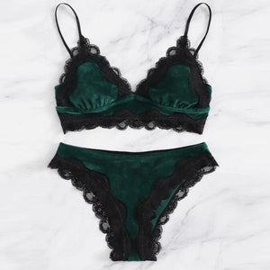 Fashion Bra Set Women Underwear V-Neck Floral Embroidered Push Up Lace Lingerie Set Black Crop Top And Panties Set Dropship *S