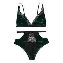 Load image into Gallery viewer, Fashion Bra Set Women Underwear V-Neck Floral Embroidered Push Up Lace Lingerie Set Black Crop Top And Panties Set Dropship *S