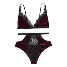 Load image into Gallery viewer, Fashion Bra Set Women Underwear V-Neck Floral Embroidered Push Up Lace Lingerie Set Black Crop Top And Panties Set Dropship *S