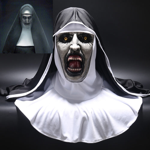2018 The Nun Horror Mask Cosplay Valak Scary Latex Masks with Headscarf Veil Hood Full Face Helmet Horror Costume Halloween Prop