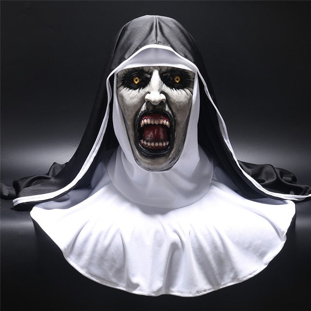 2018 The Nun Horror Mask Cosplay Valak Scary Latex Masks with Headscarf Veil Hood Full Face Helmet Horror Costume Halloween Prop