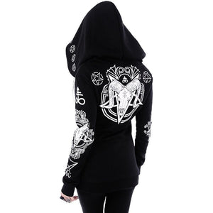 Rosetic Black Hoodie Sweatshirt Women Plus Size Coat Punk Gothic Print Hooded Hipster Streetwear Big Sizes 5XL Goth Dark Hoodies