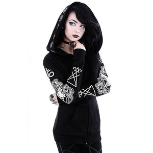 Rosetic Black Hoodie Sweatshirt Women Plus Size Coat Punk Gothic Print Hooded Hipster Streetwear Big Sizes 5XL Goth Dark Hoodies