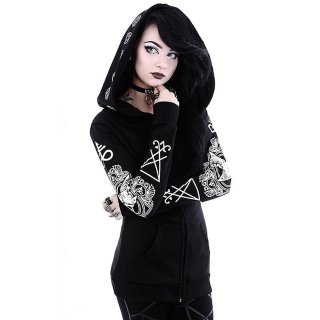 Rosetic Black Hoodie Sweatshirt Women Plus Size Coat Punk Gothic Print Hooded Hipster Streetwear Big Sizes 5XL Goth Dark Hoodies